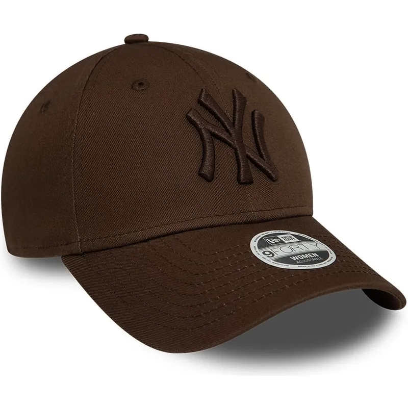 dunkelbraune-verstellbare-curved-cap-mit-dunkelbraunem-logo-fur-damen-9forty-league-essential-der-new-york-yankees-mlb-von-new-e