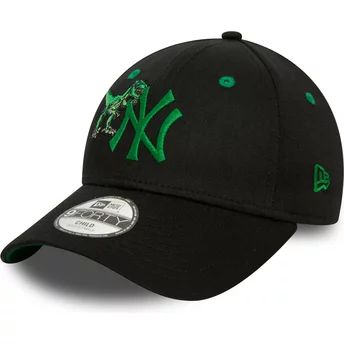 New Era Curved Brim Youth Green Logo Dinosaur 9FORTY Graphic New York Yankees MLB Black Adjustable Cap