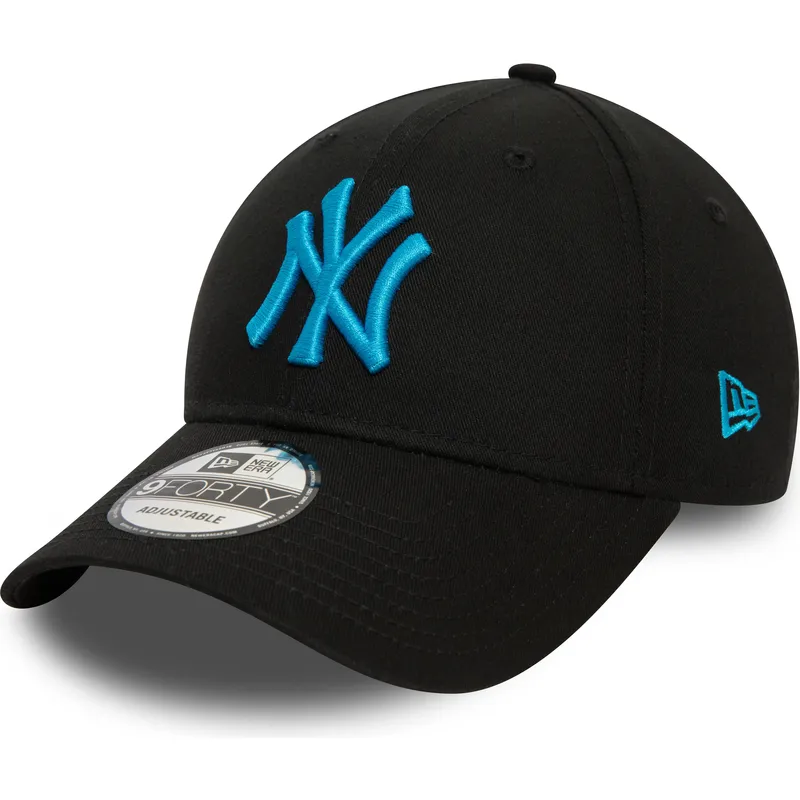 schwarze-verstellbare-kappe-mit-gebogenem-schirm-und-blauem-logo-9forty-league-essential-der-new-york-yankees-mlb-von-new-era