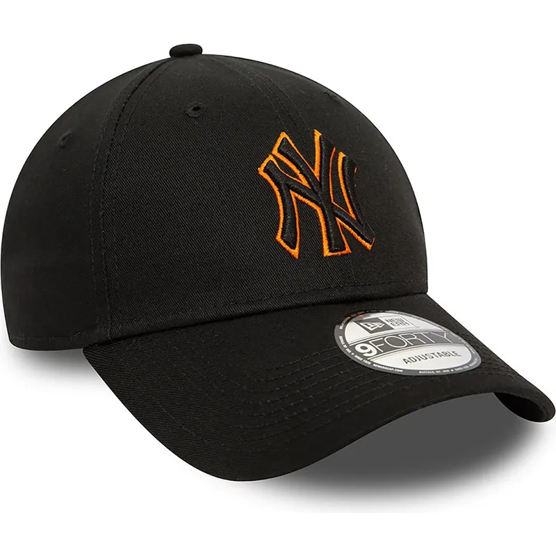 schwarze-verstellbare-curved-cap-mit-orangem-logo-9forty-team-outline-der-new-york-yankees-mlb-von-new-era