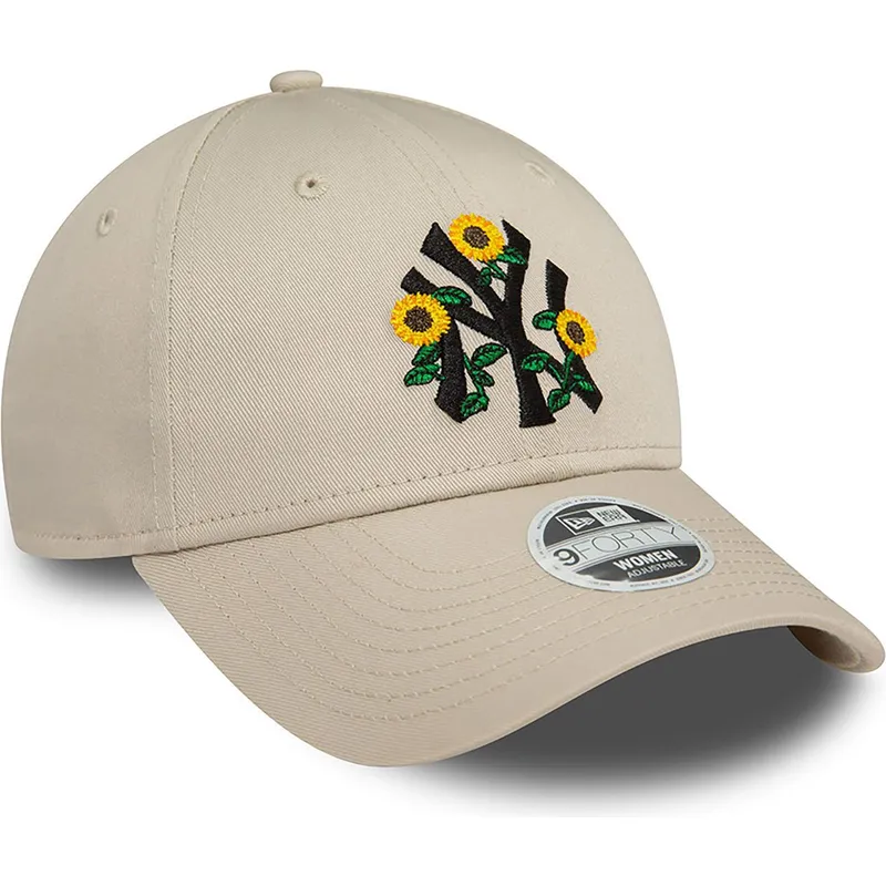 beige-verstellbare-damen-cap-9forty-floral-der-new-york-yankees-mlb-von-new-era