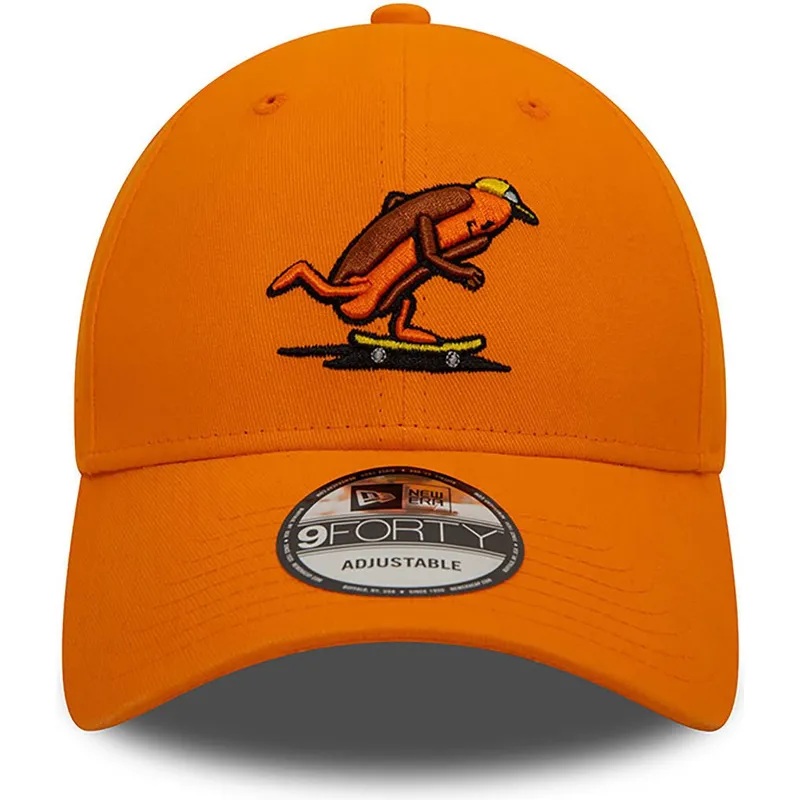 orangefarbene-verstellbare-curved-cap-9forty-hot-dog-character-von-new-era