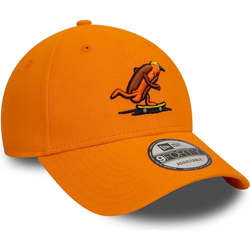 orangefarbene-verstellbare-curved-cap-9forty-hot-dog-character-von-new-era