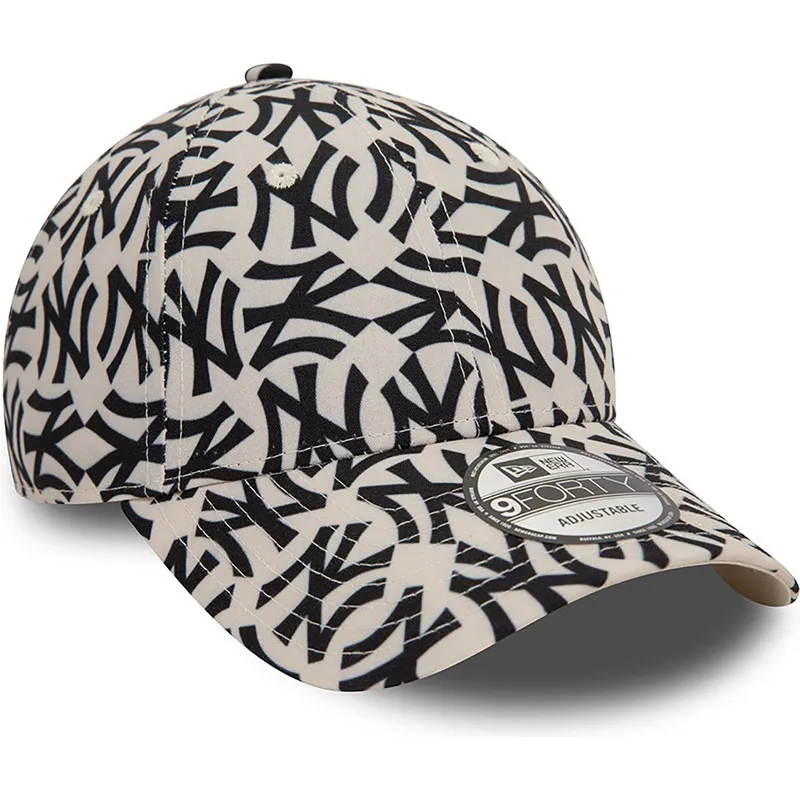 gebogene-beige-und-schwarze-verstellbare-kappe-9forty-monogram-von-new-york-yankees-mlb-von-new-era