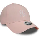 verstellbare-rosa-damenkappe-mit-gebogenem-schirm-9forty-linen-der-new-york-yankees-mlb-von-new-era