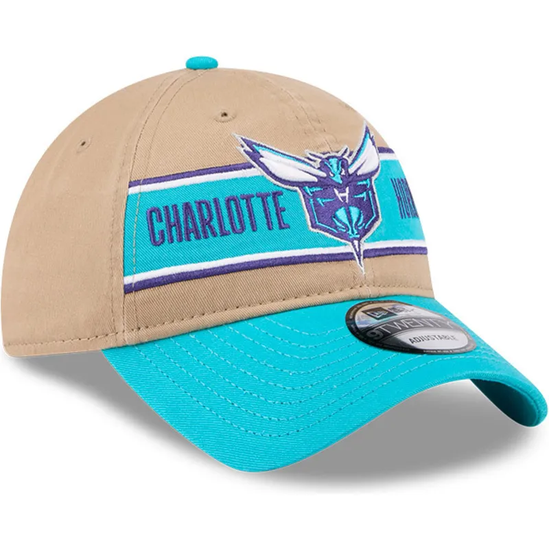 charlotte-hornets-nba-9twenty-draft-2024-verstellbare-braun-blaue-kappe-mit-gebogenem-schirm-von-new-era