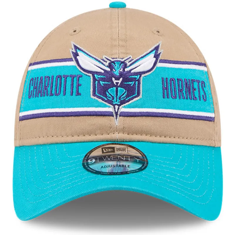 charlotte-hornets-nba-9twenty-draft-2024-verstellbare-braun-blaue-kappe-mit-gebogenem-schirm-von-new-era
