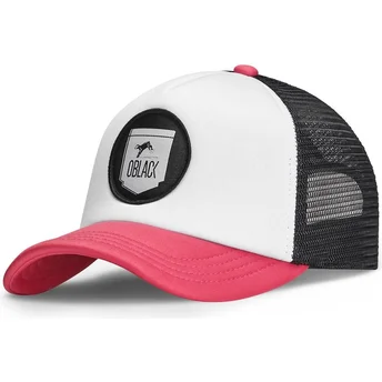 Klassische weiße, schwarze und rosa Trucker-Kappe von Oblack