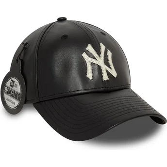 New Era Curved Brim 9FORTY Leather New York Yankees MLB Black Adjustable Cap