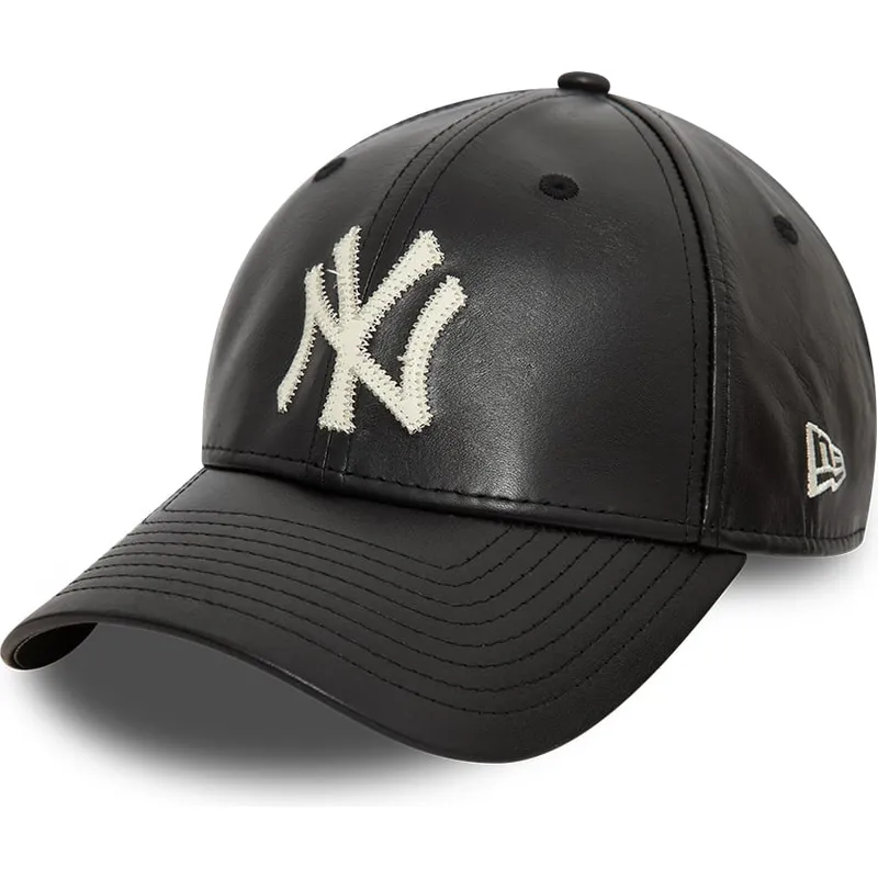 schwarze-verstellbare-curved-cap-9forty-leather-der-new-york-yankees-mlb-von-new-era
