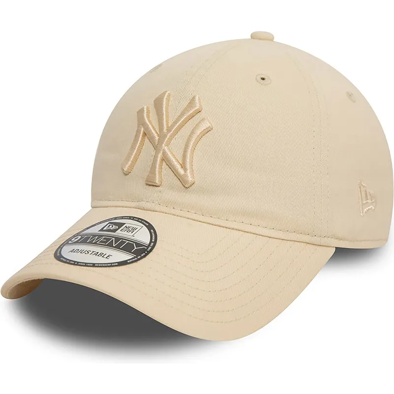 beige-verstellbare-curved-cap-mit-beigem-logo-9twenty-league-essential-der-new-york-yankees-mlb-von-new-era
