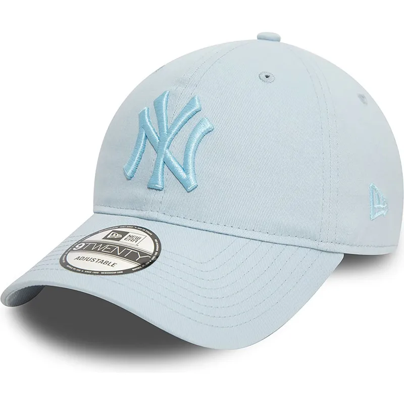 verstellbare-hellblaue-kappe-mit-gebogenem-schirm-und-blauem-logo-9twenty-league-essential-der-new-york-yankees-mlb-von-new-era