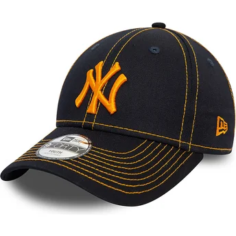 New Era Curved Brim Youth Orange Logo 9FORTY Stitch New York Yankees MLB Navy Blue Adjustable Cap