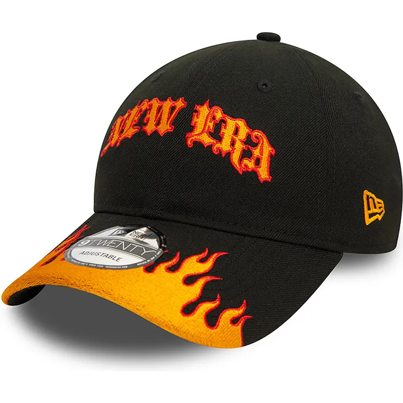 schwarze-und-orangefarbene-verstellbare-curved-cap-9twenty-race-flame-von-new-era