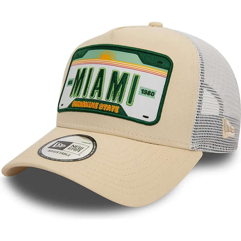 sapkak-ivelt-bezs-snapback-a-frame-license-plate-miami-ciudades-y-playas-new-era