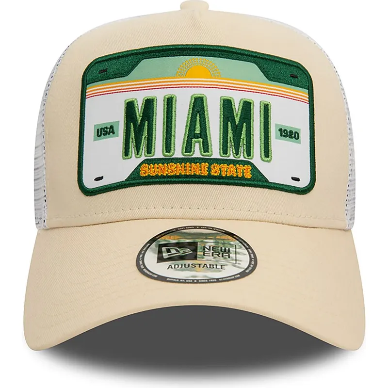 sapkak-ivelt-bezs-snapback-a-frame-license-plate-miami-ciudades-y-playas-new-era