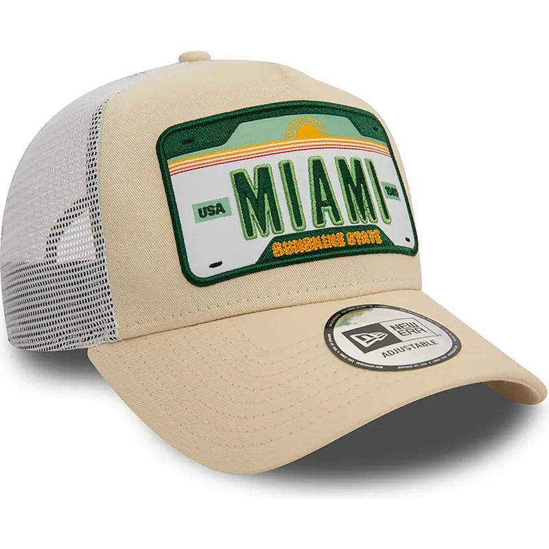 sapkak-ivelt-bezs-snapback-a-frame-license-plate-miami-ciudades-y-playas-new-era