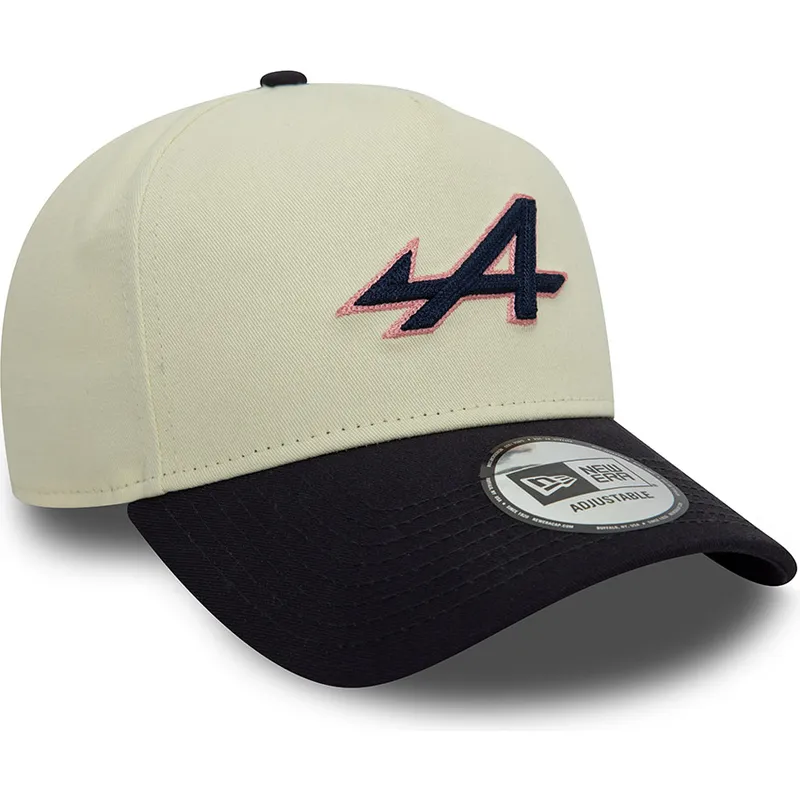 weisse-und-marineblaue-gebogene-snapback-kappe-e-frame-chain-stitch-von-alpine-f1-team-formula-1-von-new-era