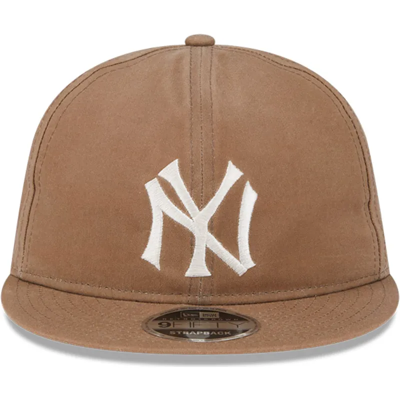 braune-verstellbare-9fifty-waxed-canvas-flatcap-der-new-york-yankees-mlb-von-new-era