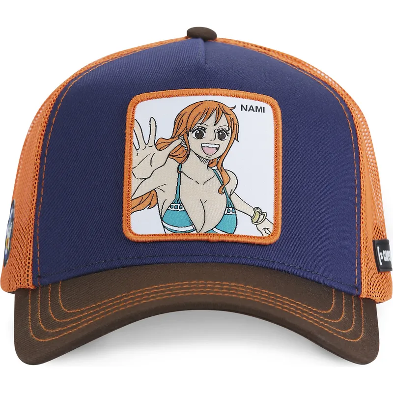 trucker-cap-marineblau-und-orange-nami-op4-nam-one-piece-von-capslab