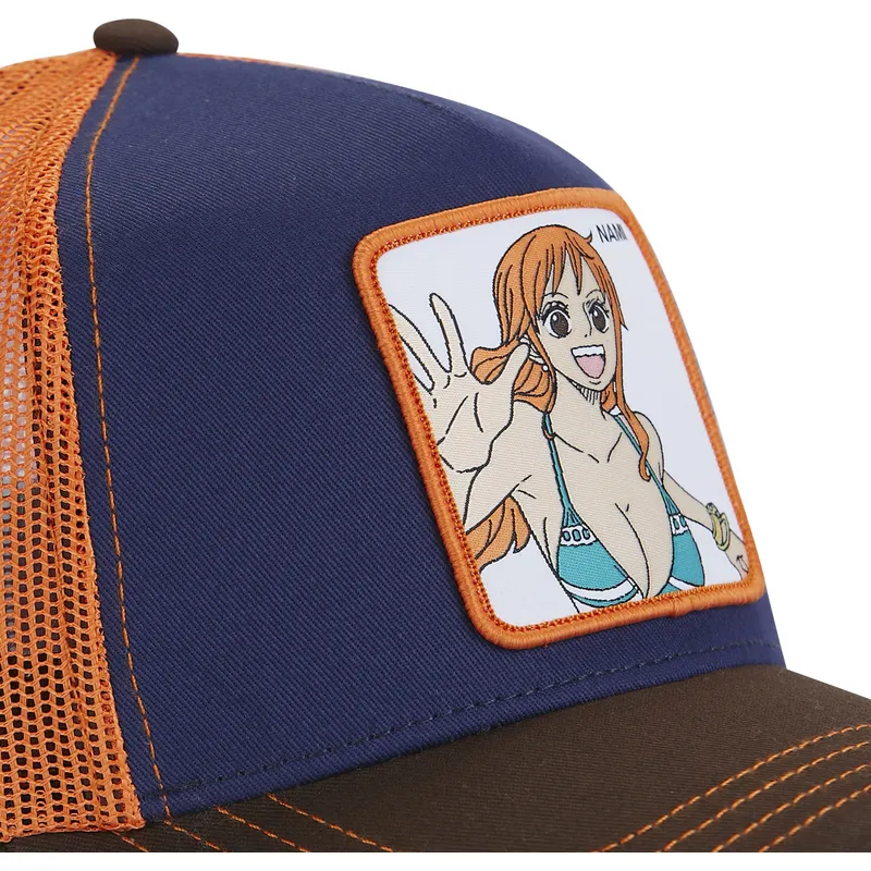 trucker-cap-marineblau-und-orange-nami-op4-nam-one-piece-von-capslab