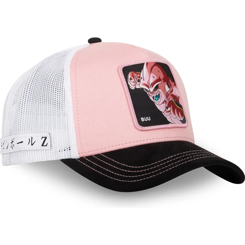 trucker-cap-rosa-weiss-und-schwarz-kid-buu-dbz8-buu-dragon-ball-von-capslab