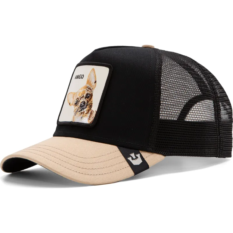 trucker-cap-schwarz-und-beige-chihuahua-hund-the-amigo-eco-brutalism-the-farm-von-goorin-bros
