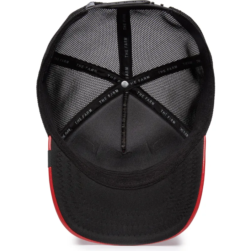 trucker-cap-rot-und-schwarz-stier-raging-pamplona-puff-patent-the-farm-von-goorin-bros