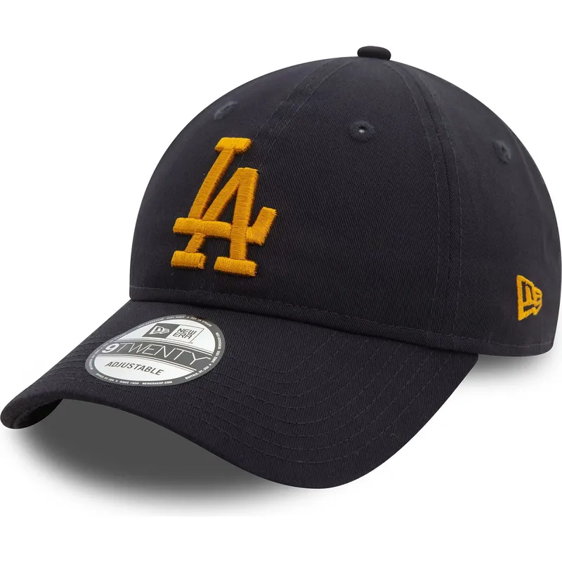 marineblaue-verstellbare-curved-cap-mit-gelbem-logo-9twenty-league-essential-der-los-angeles-dodgers-mlb-von-new-era