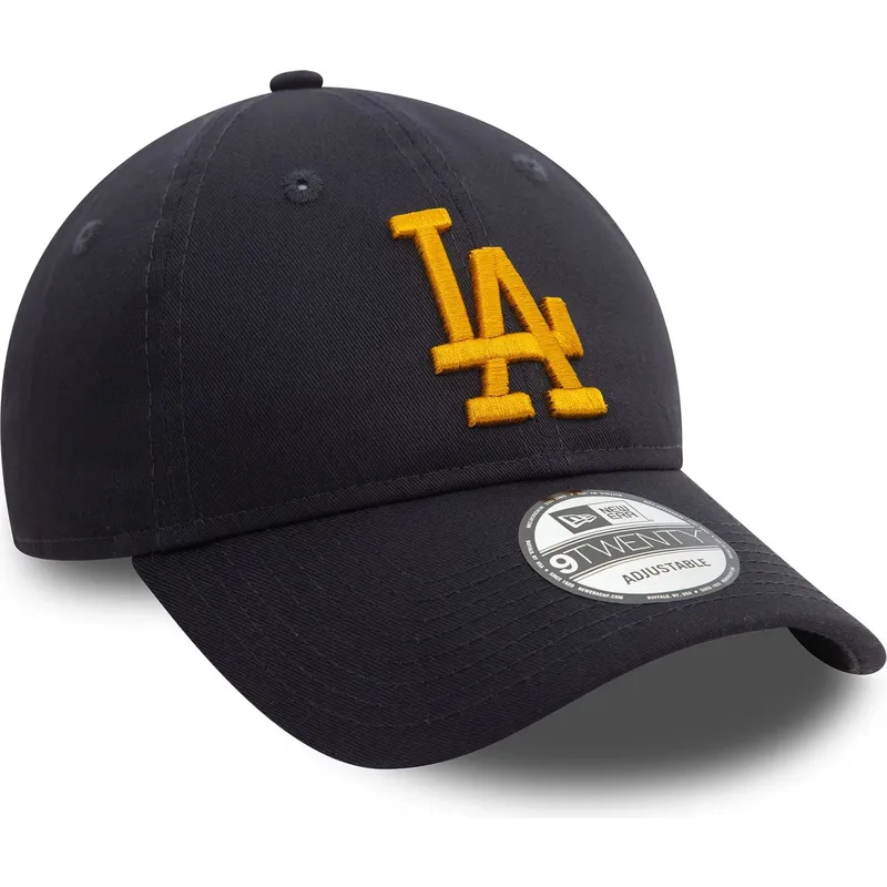 marineblaue-verstellbare-curved-cap-mit-gelbem-logo-9twenty-league-essential-der-los-angeles-dodgers-mlb-von-new-era