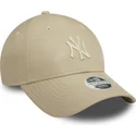 new-era-curved-brim-women-9forty-midi-pu-new-york-yankees-mlb-beige-adjustable-cap-with-beige-logo