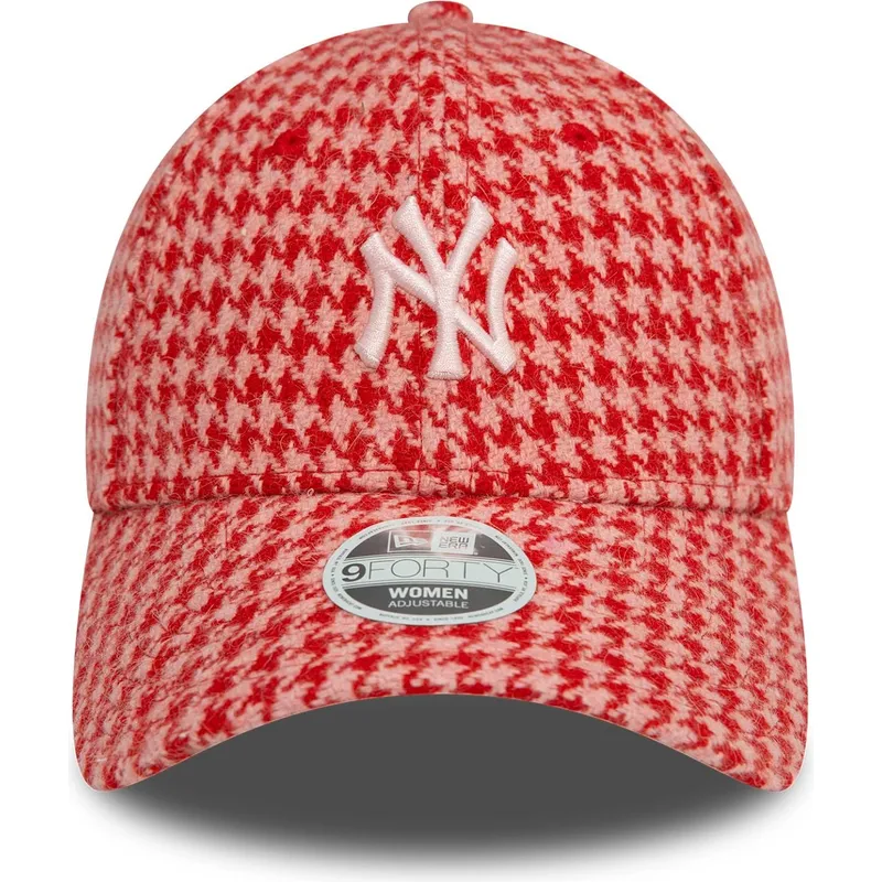 justerbar-rosa-kurvad-keps-for-dam-9forty-houndstooth-fran-new-york-yankees-mlb-av-new-era