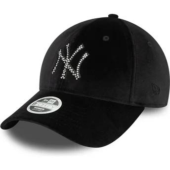 New Era New York Yankees MLB 9FORTY Velour Diamante verstellbare schwarze Damenkappe