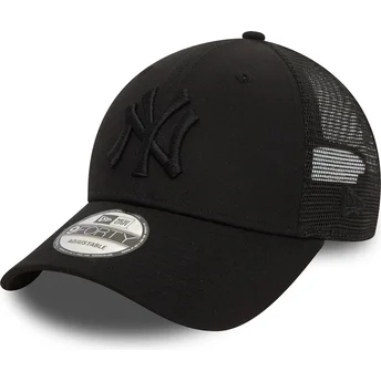 New Era New York Yankees MLB 9FORTY Home Field svart justerbar svart logotyp truckerkeps