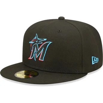 New Era Flat Brim 59FIFTY AC Perf Miami Marlins MLB Black Fitted Cap