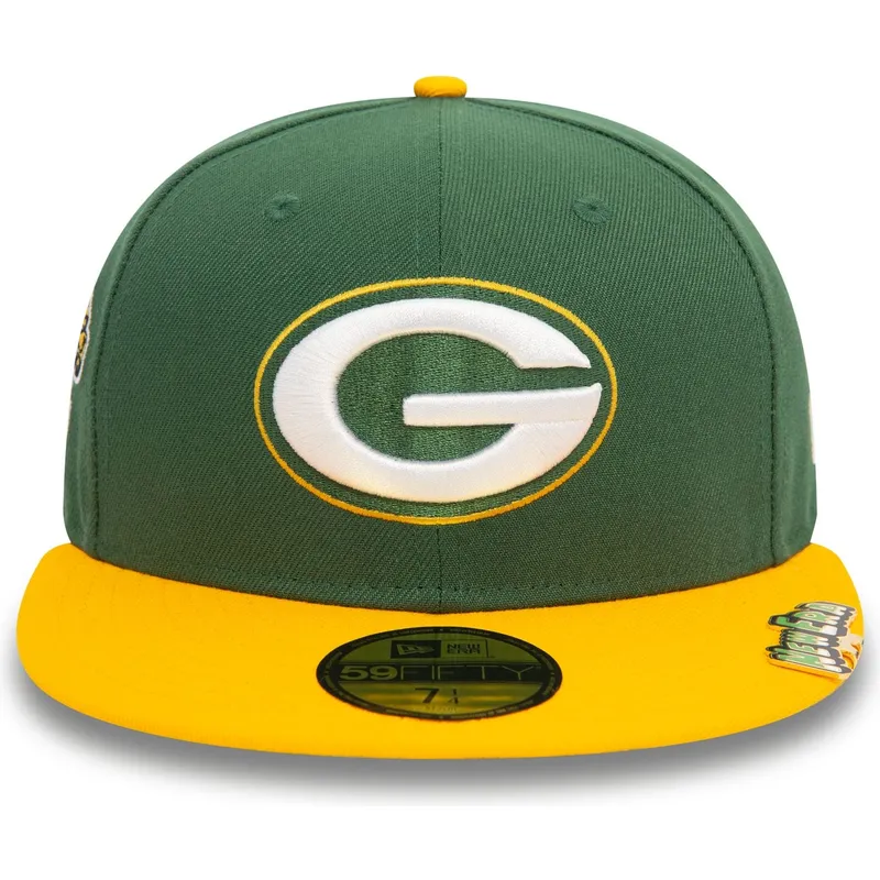 grune-und-gelbe-59fifty-fitted-cap-mit-flachem-schirm-und-pin-set-der-green-bay-packers-nfl-von-new-era