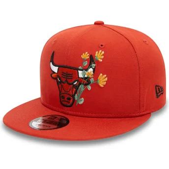 New Era Flat Brim 9FIFTY Seasonal Flower Chicago Bulls NBA Orange Snapback Cap