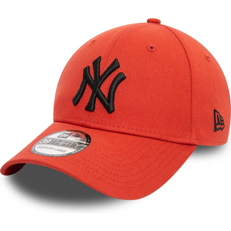 new-era-mlb-new-york-yankees-39thirty-league-essential-orange-gebogener-fit-cap-mit-schwarzem-logo