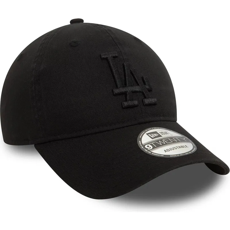 svart-bojd-justerbar-keps-med-svart-logotyp-9twenty-washed-fran-los-angeles-dodgers-mlb-av-new-era