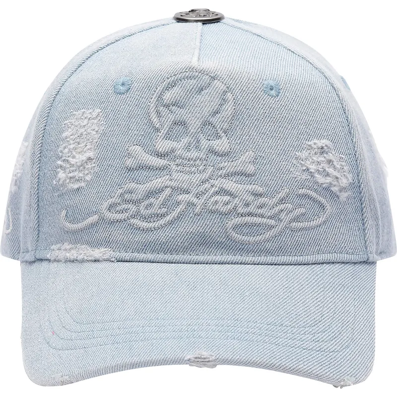 sapkak-ivelt-kek-allithato-denim-embossed-skull-ed-hardy