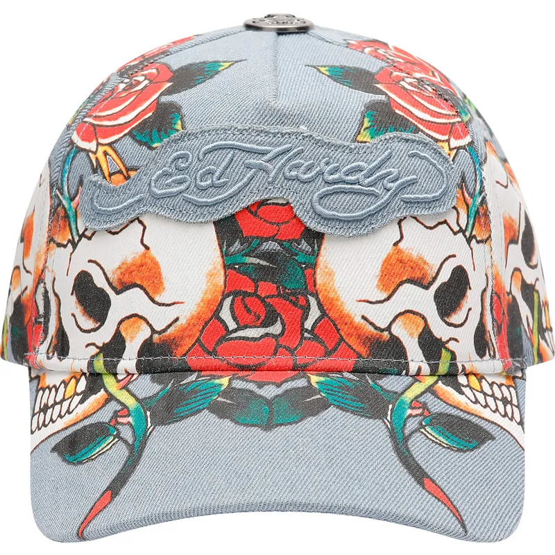 blaue-verstellbare-curved-cap-skull-rose-denim-von-ed-hardy