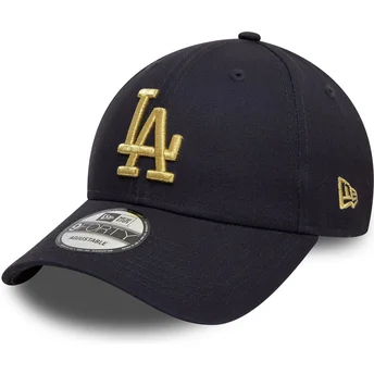 New Era Curved Brim Golden Logo 9FORTY Metallic Los Angeles Dodgers MLB Navy Blue Adjustable Cap