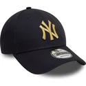 marineblaue-verstellbare-curved-cap-mit-goldenem-logo-9forty-metallic-der-new-york-yankees-mlb-von-new-era