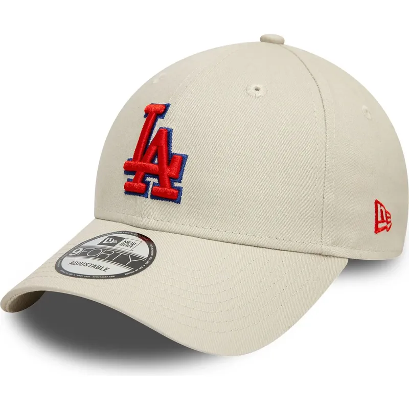 beige-verstellbare-curved-cap-mit-rotem-logo-9forty-side-patch-der-los-angeles-dodgers-mlb-von-new-era