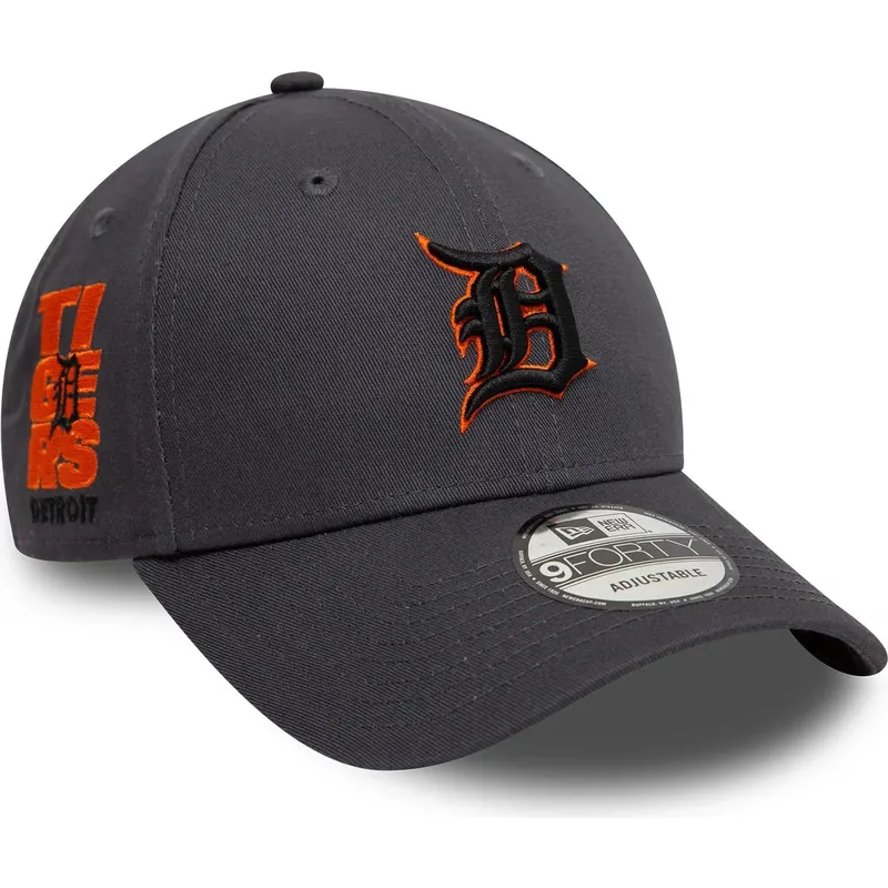 graue-verstellbare-curved-cap-mit-orangefarbenem-logo-9forty-side-patch-der-detroit-tigers-mlb-von-new-era