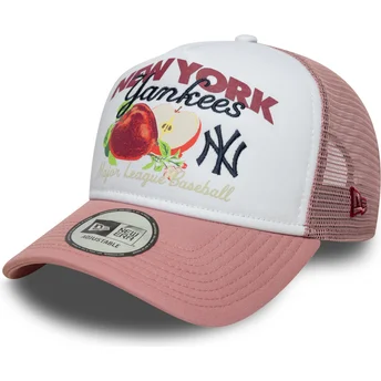 New Era 9FORTY A Frame Fruit Graphic New York Yankees MLB White and Pink Trucker Hat