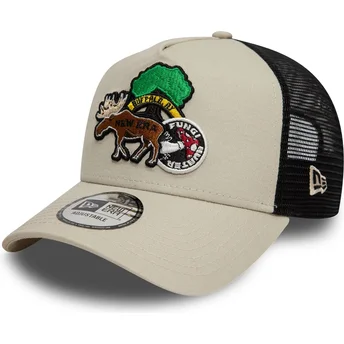 New Era 9FORTY A Frame Outdoor Patch Beige and Black Trucker Hat