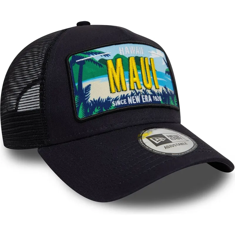 marineblaue-trucker-kappe-9forty-a-frame-license-plate-maui-stadte-und-strande-von-new-era