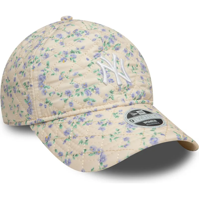 beige-verstellbare-curved-cap-fur-damen-9twenty-floral-quilt-der-new-york-yankees-mlb-von-new-era