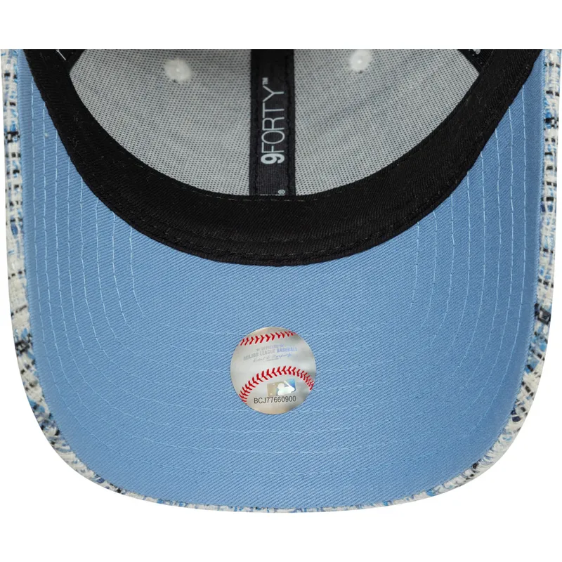 blaue-gebogene-verstellbare-damenkappe-9forty-tweed-der-new-york-yankees-mlb-von-new-era
